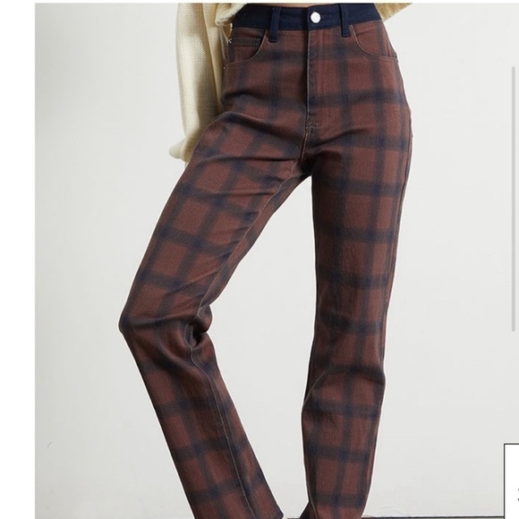 NWT Revolve WeWoreWhat Color Block Icon Modern Plaid Stretch Twill Jeans - Picture 1 of 9